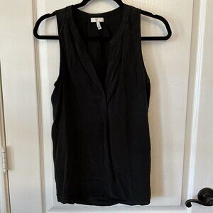 Joie Black Silk Sleeveless Blouse Medium Button V-neck Sleeveless Pleated